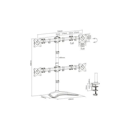 Digitus Nosac za monitor Quad, 8kg, do 27 , rotate, swivel, tilt