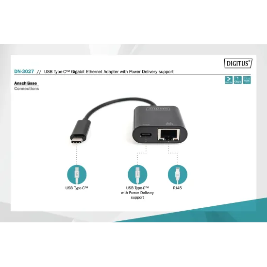 Digitus HUB USB Type C to RJ45 Gigabit Ethernet + Type C PD