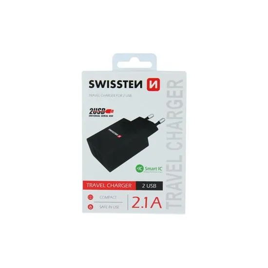 Swissten Travel charger 2x USB 2,1A power black