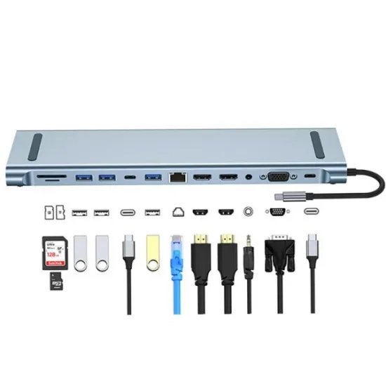 E-GREEN Adapter USB 3.1 tip C (M) - 2 x HDMI + VGA + 2x 3.0 usb