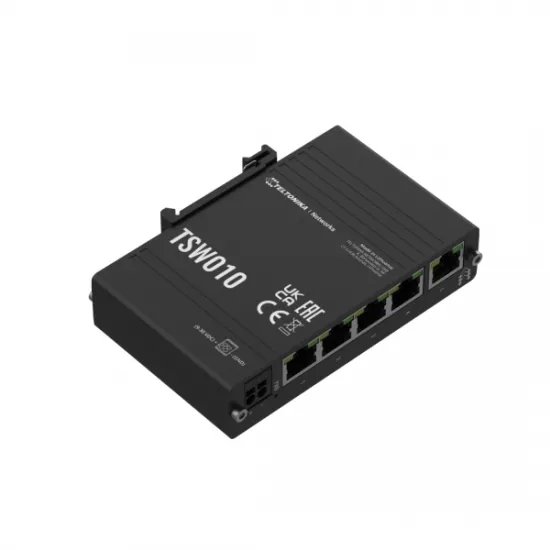 Teltonika Switch TSW010, 5x 10/100Mbps RJ45 ports, unmanaged, plug-and-play, compact industrial design