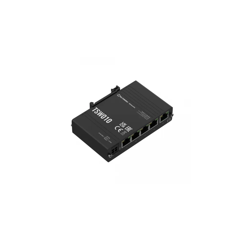 Teltonika Switch TSW010, 5x 10/100Mbps RJ45 ports, unmanaged, plug-and-play, compact industrial design