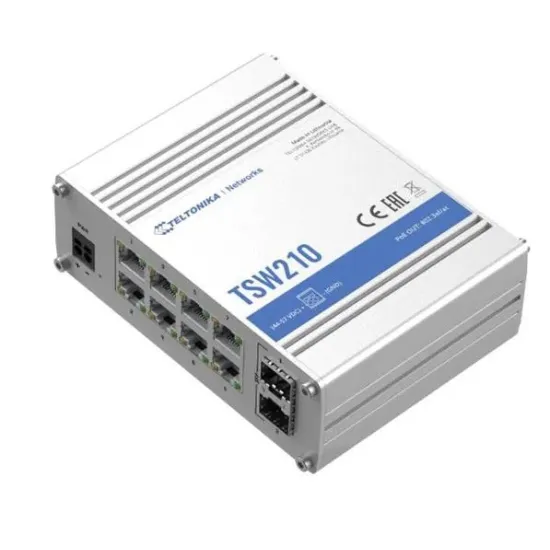Teltonika Switch TSW210, 8x 10/100/1000Mbps, 2x SFP ports, unmanaged, plug-and-play, industrial design