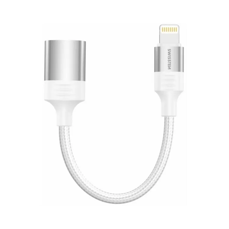 Swissten OTG Adapter Textile Lightning (male) / USB-A (female) 0,12 M White