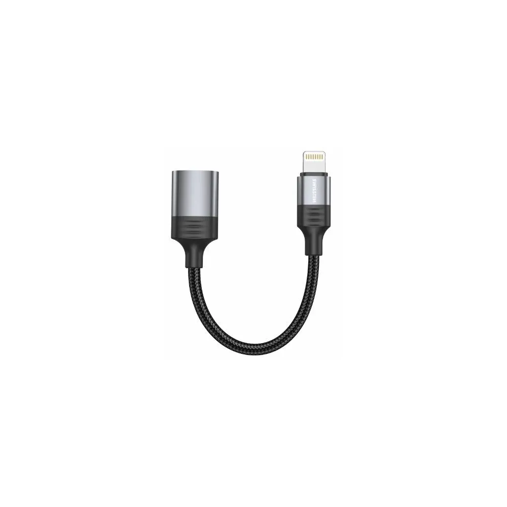 Swissten OTG Adapter Textile Lightning (male) / USB-A (female) 0,12 M Black