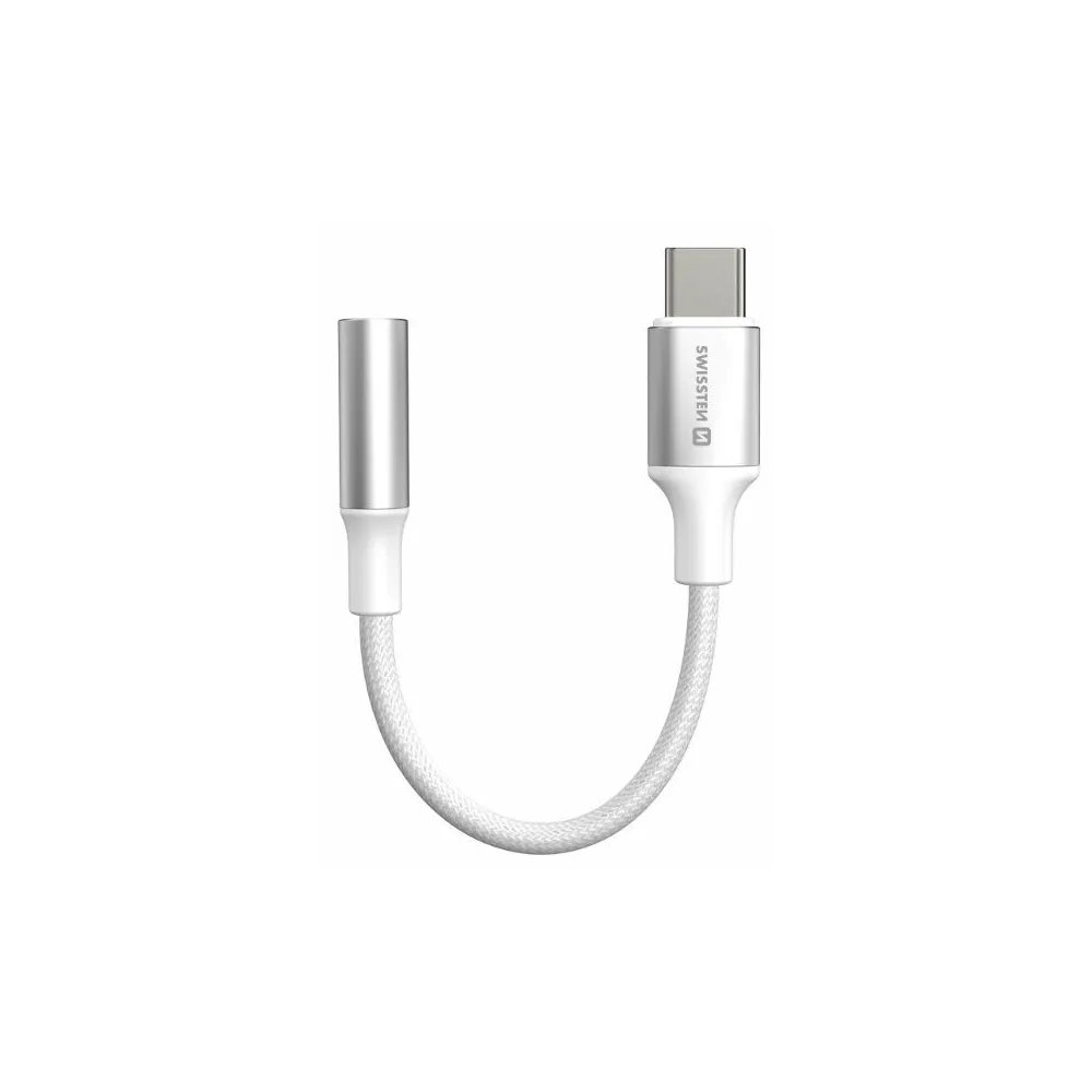 Swissten Audio kabl Textile USB-C (male) / 3.5mm AUX 0,15 M White