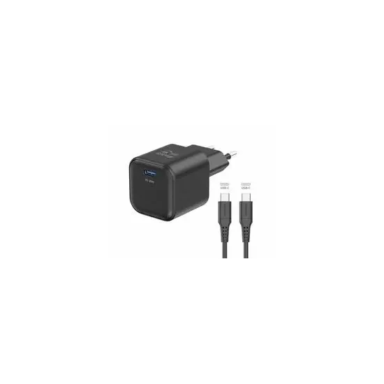 Swissten Travel charger GaN 1x USB-C 20W PD white, data cable USB-C/USB-C 1.2, black