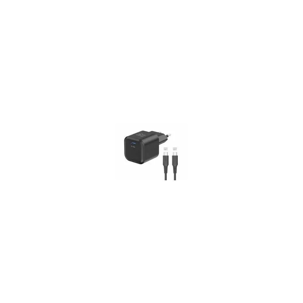 Swissten Travel charger GaN 1x USB-C 20W PD white, data cable USB-C/USB-C 1.2, black
