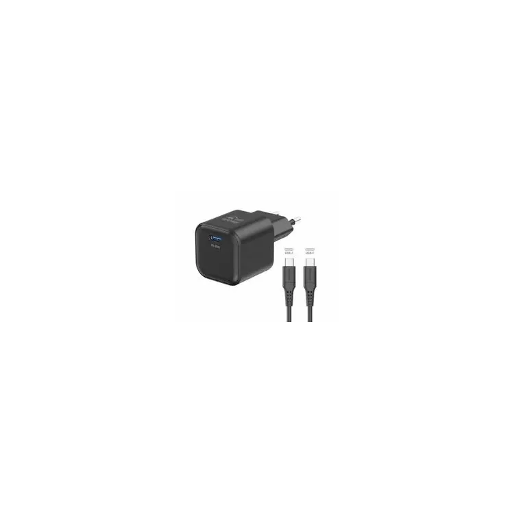Swissten Travel charger GaN 1x USB-C 20W PD white, data cable USB-C/USB-C 1.2, black