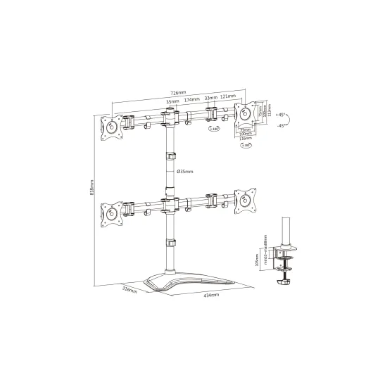 Digitus Nosac za monitor Quad, 8kg, do 27 , rotate, swivel, tilt