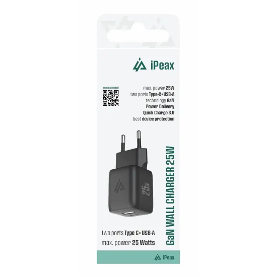 iPEAX Adapter GaN 25W (USB-C + USB-A) Black
