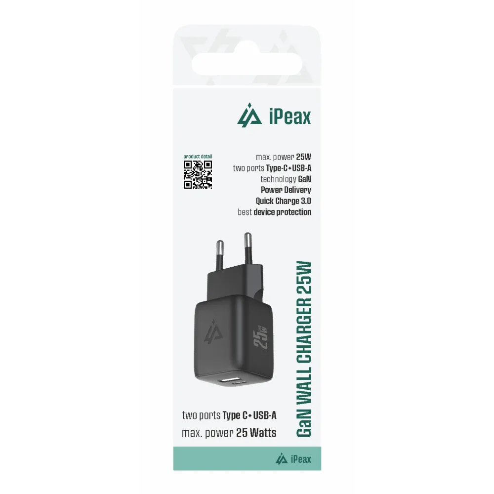 iPEAX Adapter GaN 25W (USB-C + USB-A) Black