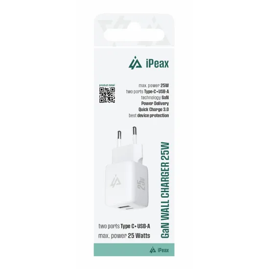 iPEAX Adapter GaN 25W (USB-C + USB-A) White