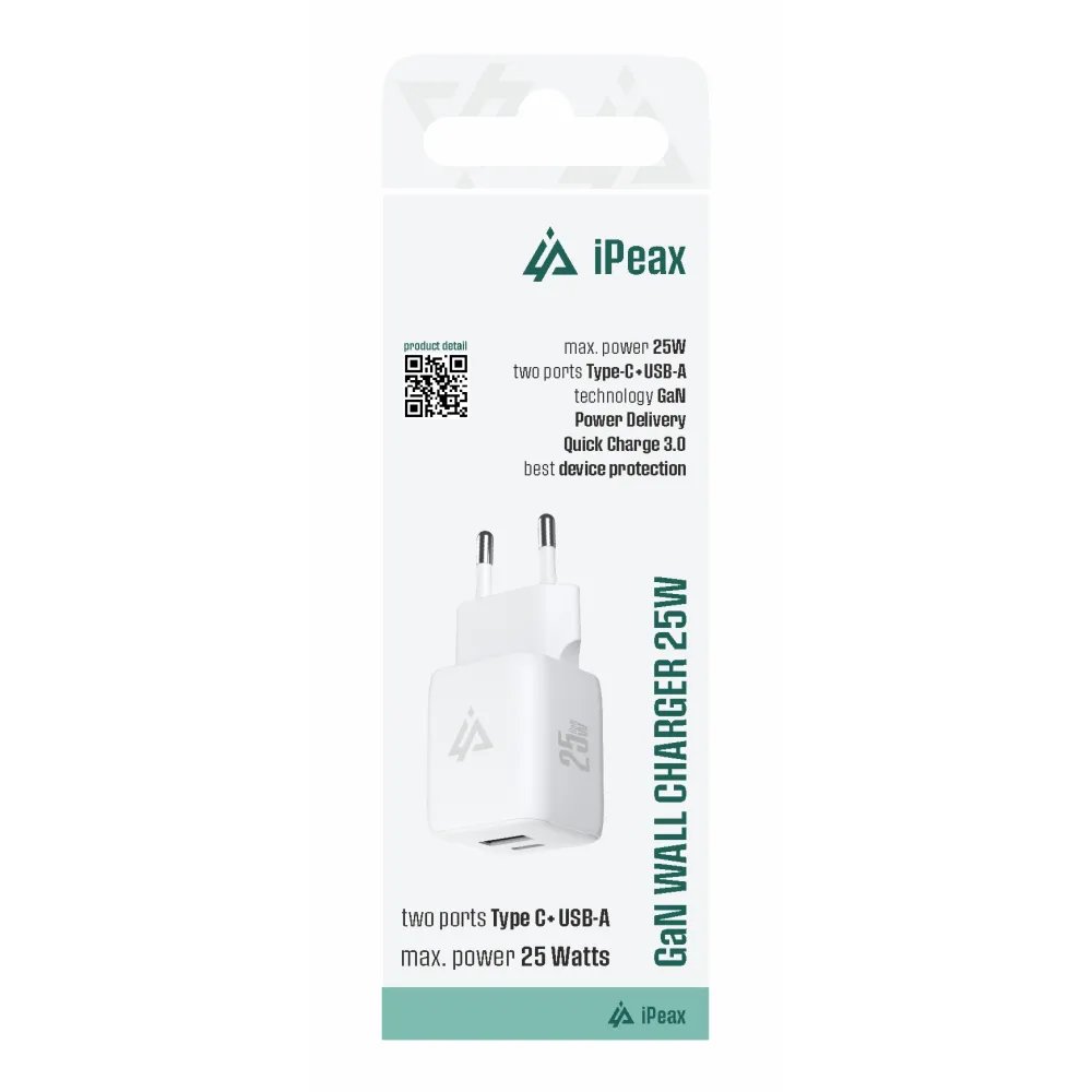 iPEAX Adapter GaN 25W (USB-C + USB-A) White