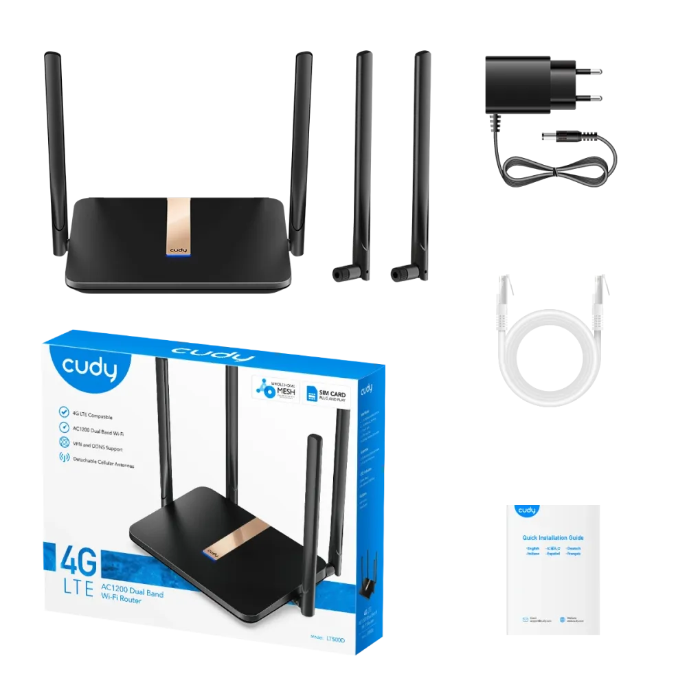 CUDY Router LT500D AC1200 WiFi Mesh 4G LTE