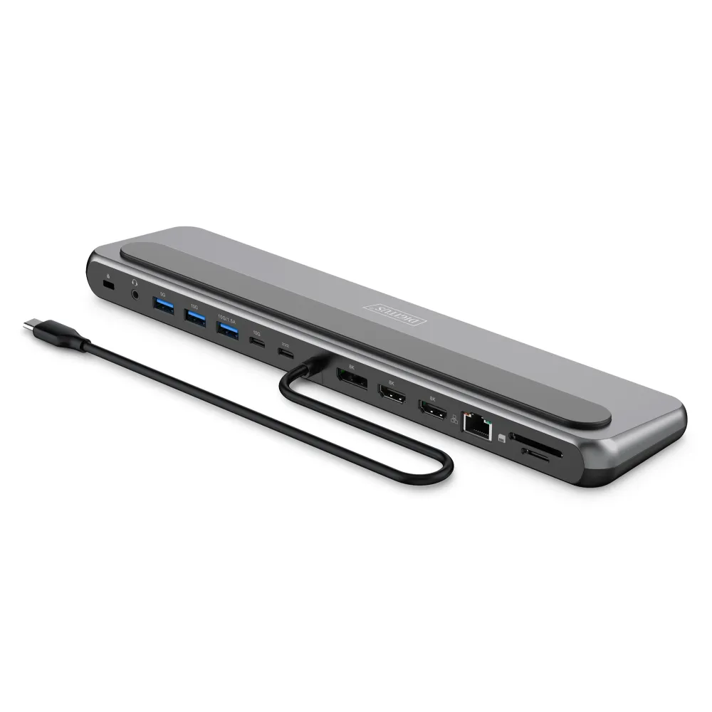 Digitus HUB 12 in 1, 2x HDMI, 1x DP, 3x USB 3.2, 1x USB Type-C, 1x USB Type-C PD, 1x RJ45 Gigabit Ethernet, 2x card reader, 1x 3