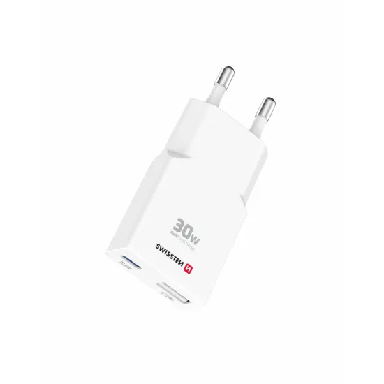 Swissten Travel Charger Slim GaN USB-C / USB 30W - White