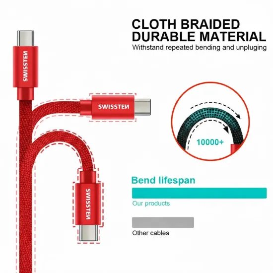 Swissten Data kabl Textile USB / USB-C 2m Red
