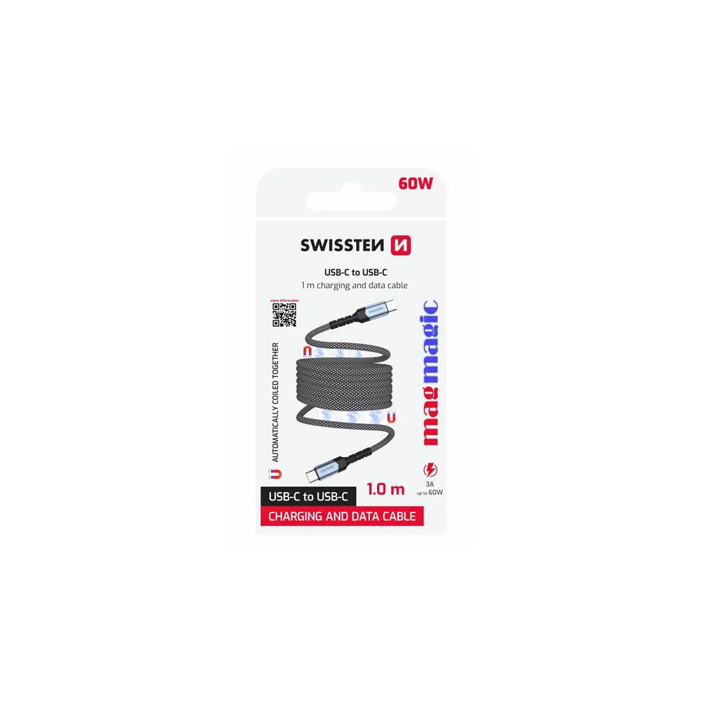Swissten Data kabl Magnetic Self-Winding USB-C To USB-C - 1m