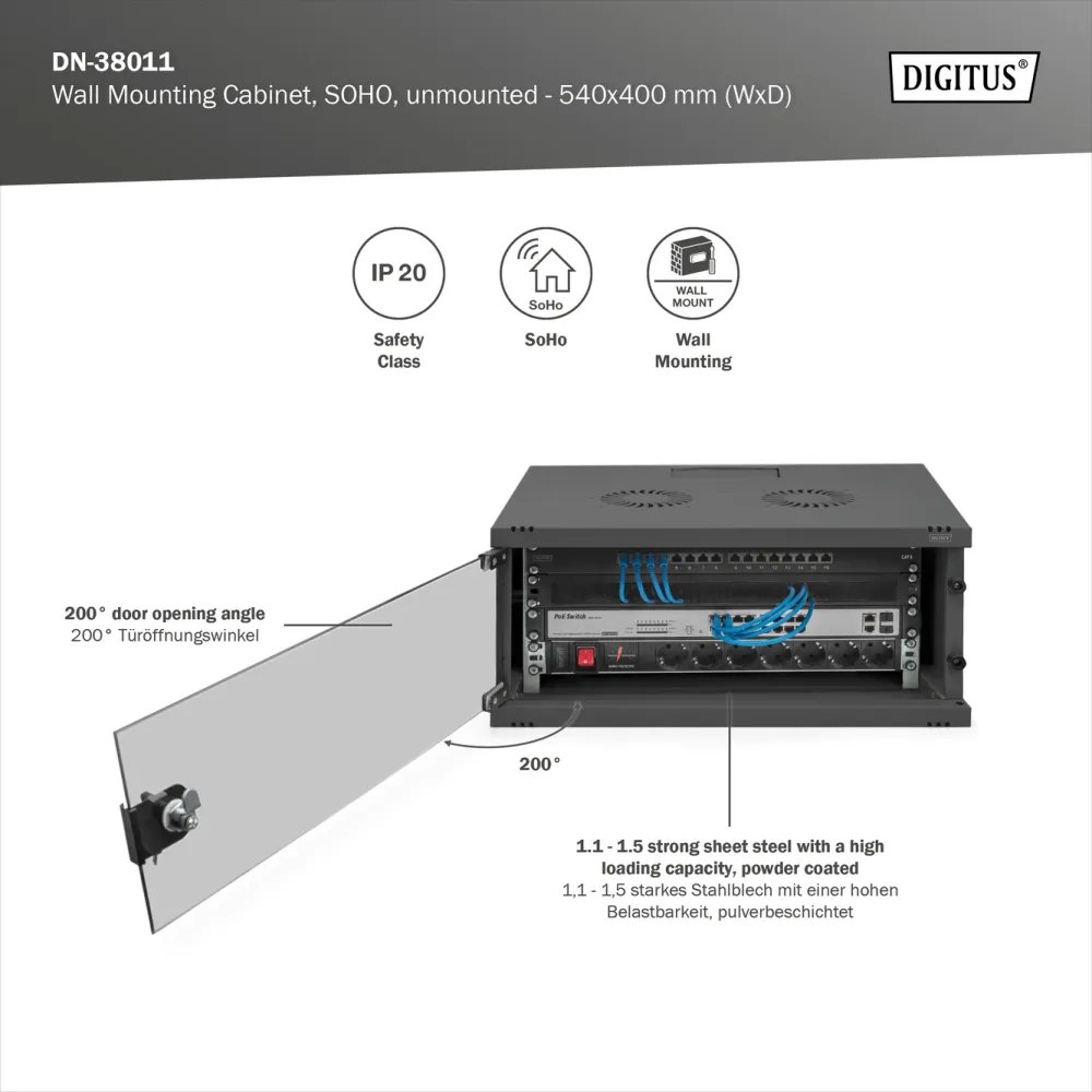 Digitus 4U network rack, 19 , wall, 540x400