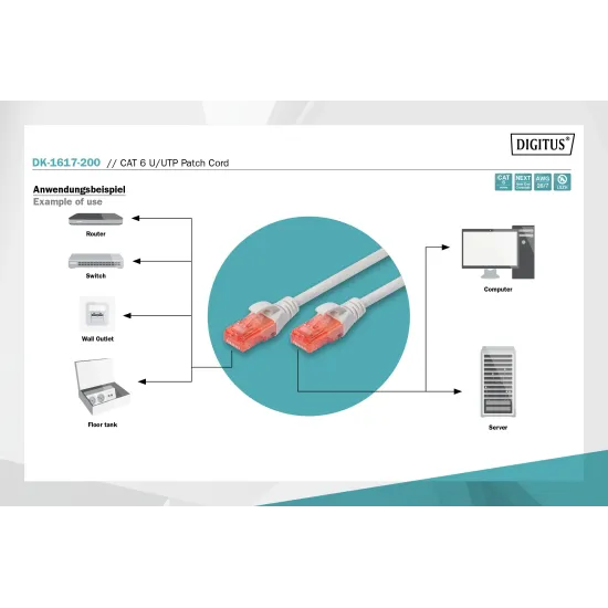 Digitus Kabl UTP patch CAT6 20m sivi