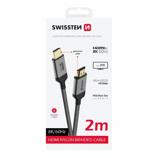 Swissten Kabl HDMI TO HDMI 8K 60Hz 2.0 M Nylon