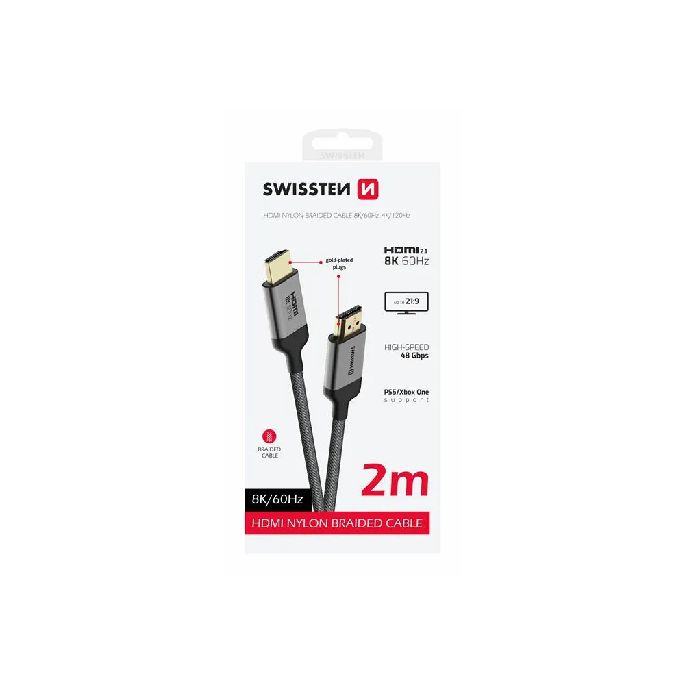 Swissten Kabl HDMI TO HDMI 8K 60Hz 2.0 M Nylon