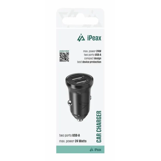 iPEAX Car Charger CL-02, 4.8A, 2x USB-A BLACK
