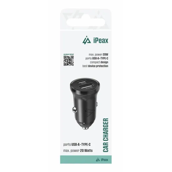 iPEAX Car Charger CL-03, PD, 20W, USB-C + USB-A BLACK