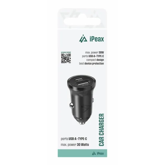 iPEAX Car Charger CL-04, PD, 300W, USB-C + USB-A BLACK