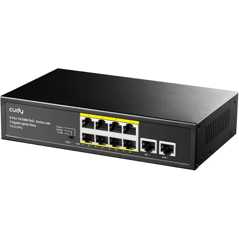 CUDY Switch FS1010PG, 8x 10/100/1000Mbps RJ45 ports + 2x Uplink GbE, 120W PoE, Metal