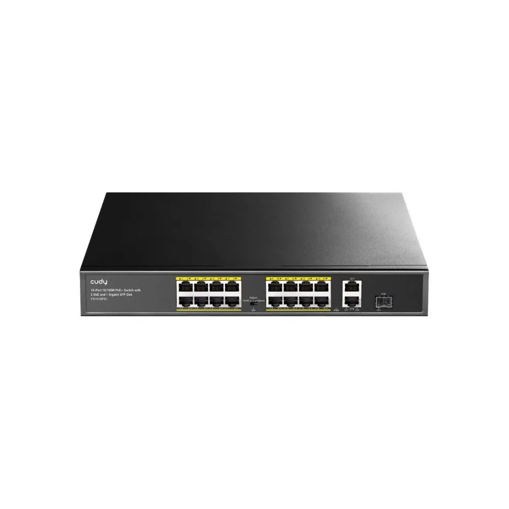 CUDY Switch FS1018PS1, 16x 10/100/1000Mbps RJ45 ports + 2 Uplink GbE + 1 Uplink SFP, 200W PoE, Metal, Rackmount