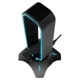 Rampage Drzac za slusalice RM-H66 GUARD Black RGB, 2x USB