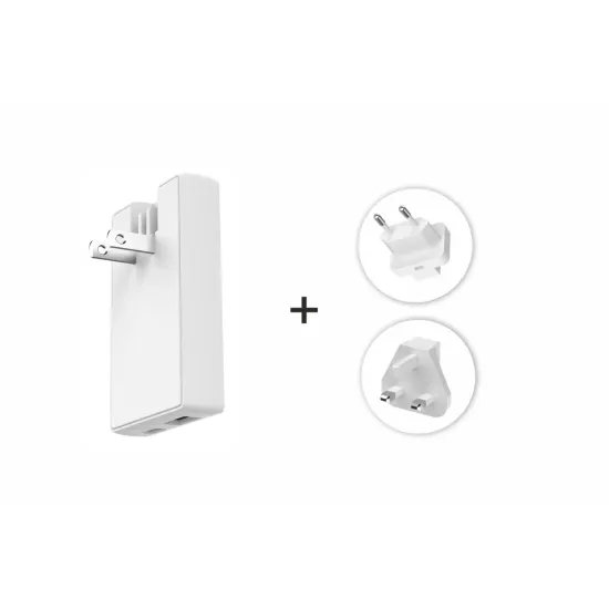Swissten Travel Power Adapter GaN USB-C + USB-A, 45 W, US, EU, UK, white