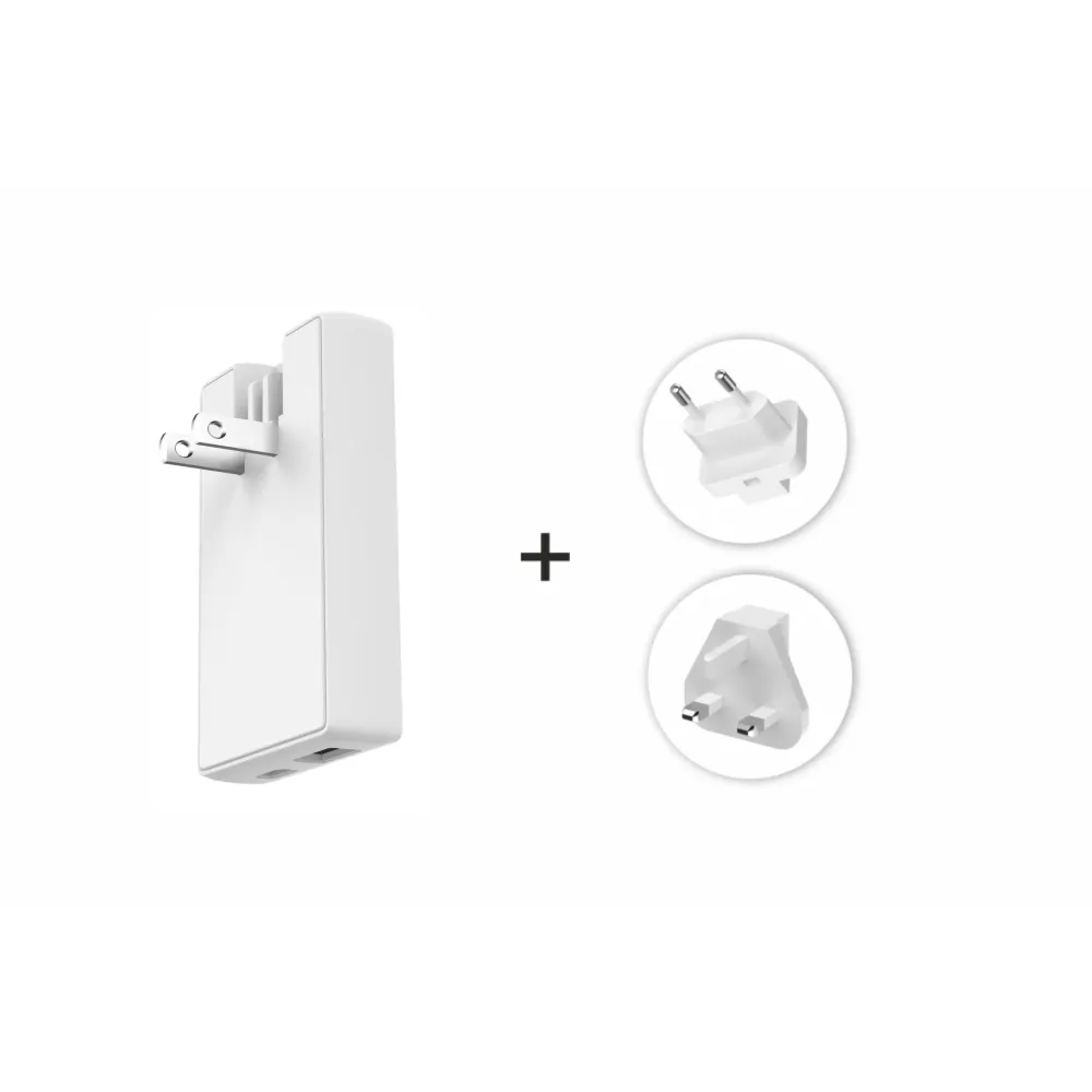 Swissten Travel Power Adapter GaN USB-C + USB-A, 45 W, US, EU, UK, white