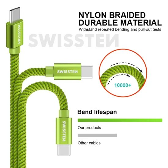 Swissten Data kabl Textile USB / USB-C 1.2m Green