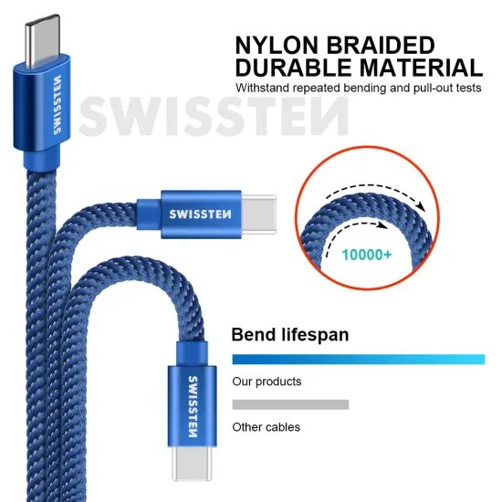 Swissten Data kabl Textile USB / USB-C 2m Blue