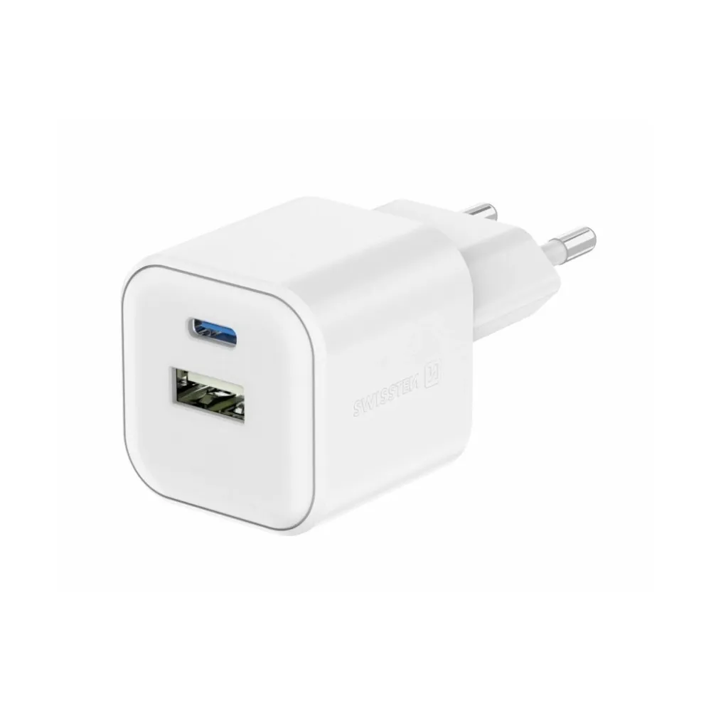 Swissten TRAVEL CHARGER 12W 1x USB-C + 1x USB-A WHITE