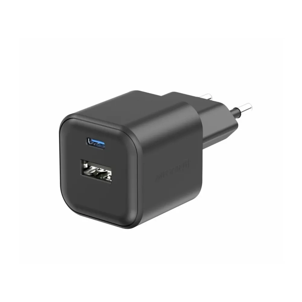 Swissten TRAVEL CHARGER 12W 1x USB-C + 1x USB-A BLACK