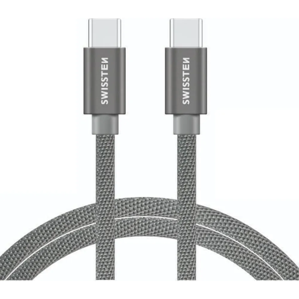 Swissten DATA CABLE TEXTILE USB-C / USB-C 0.2 M SILVER