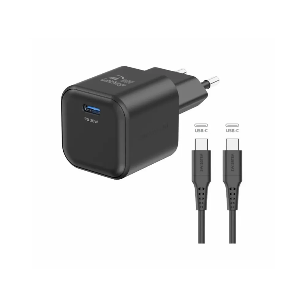 Swissten TRAVEL CHARGER EDGE GaN 1x USB-C 20W BLACK