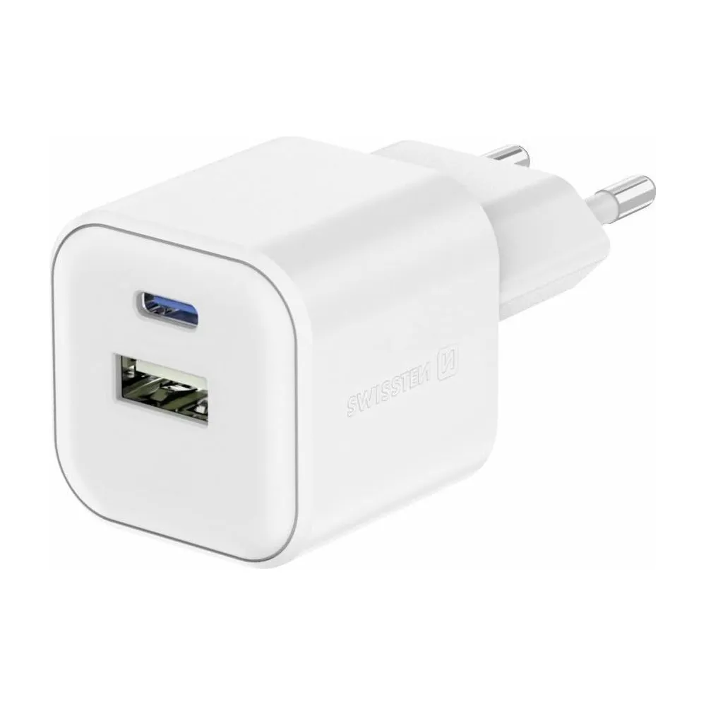 Swissten TRAVEL CHARGER EDGE GaN 1x USB-C PD 45W + 1x USB-A 18W QC WHITE