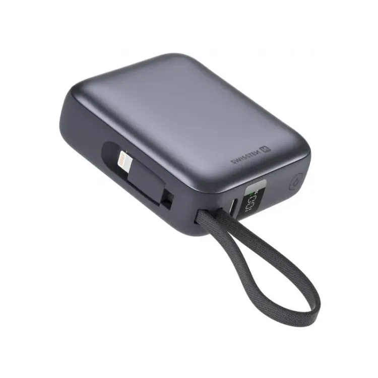 Swissten POWER BANK SPACE 10000 mAh, 35W WITH BUILT-IN USB-C CABLE SILVER