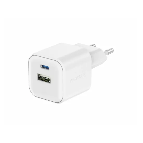Swissten TRAVEL CHARGER EDGE GaN 1x USB-C PD 20W + 1x USB-A 18W QC, FOR UK PLUG WHITE