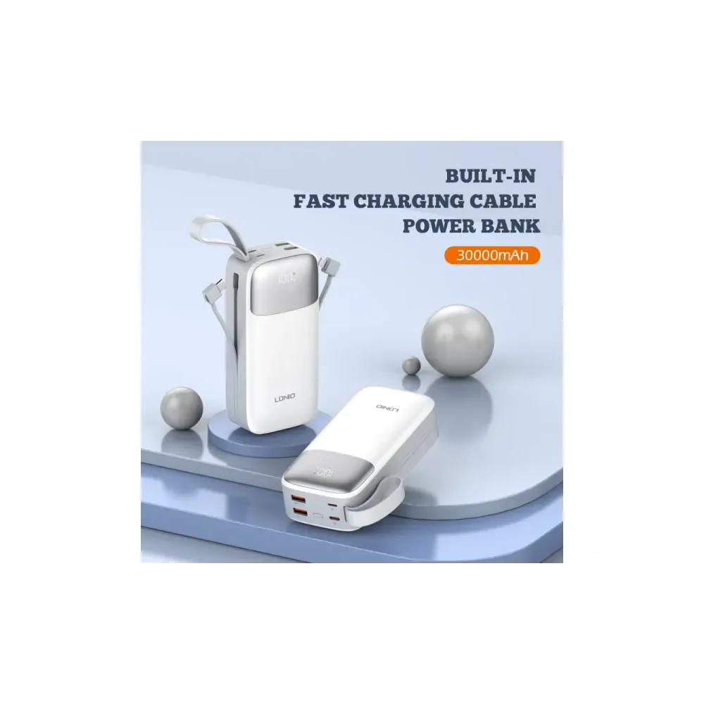LDNIO 30000mAh PQ30 USB*2+TIP C+KABEL LIGHTNING TIP C BIJELA
