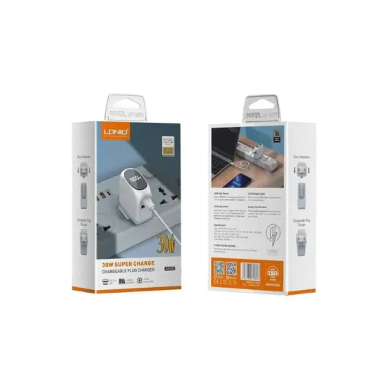 LDNIO A2522C 30W PD TIP C I USB QC + KABEL USB - LIGHTNING