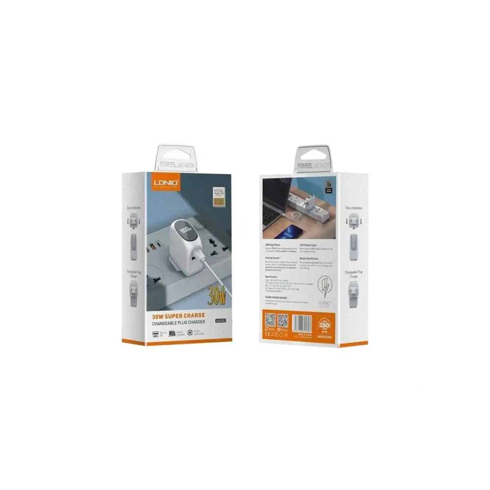 LDNIO A2522C 30W PD TIP C I USB QC + KABEL USB - LIGHTNING
