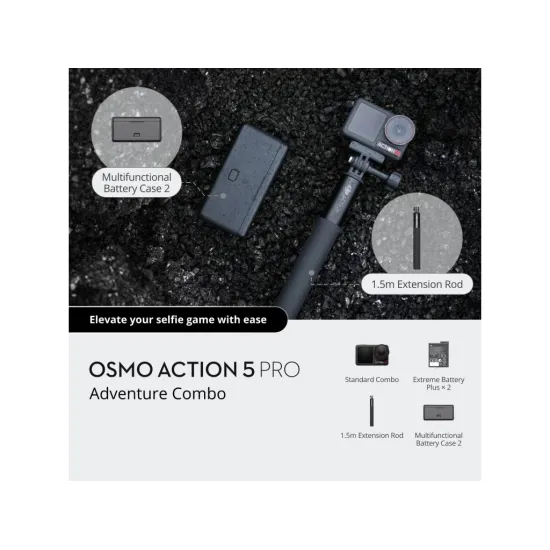 DJI Osmo Action 5 Pro Adventure Combo - 1.5m Extension Rod, 2x Extreme Battery + Battery Case