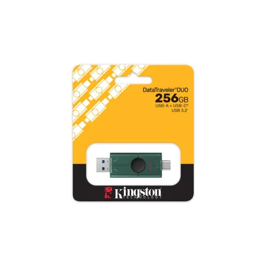 KINGSTON DataTraveler 256GB DUO USB Flash Drive, Type-A and USB Type-C, dual moving cap design