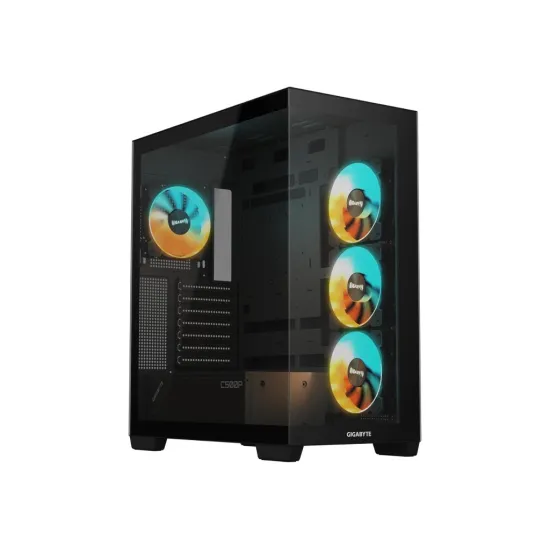 GIGABYTE C500P Panoramic Stealth ATX Mid Tower Case, Pre-installed 4 ARGB fans, USB 3.0 x2, Black